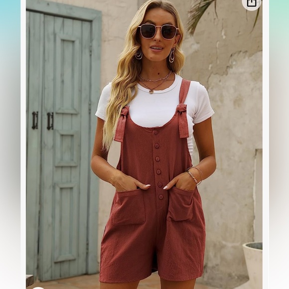 Cotton linen romper overrolls - Picture 2 of 7